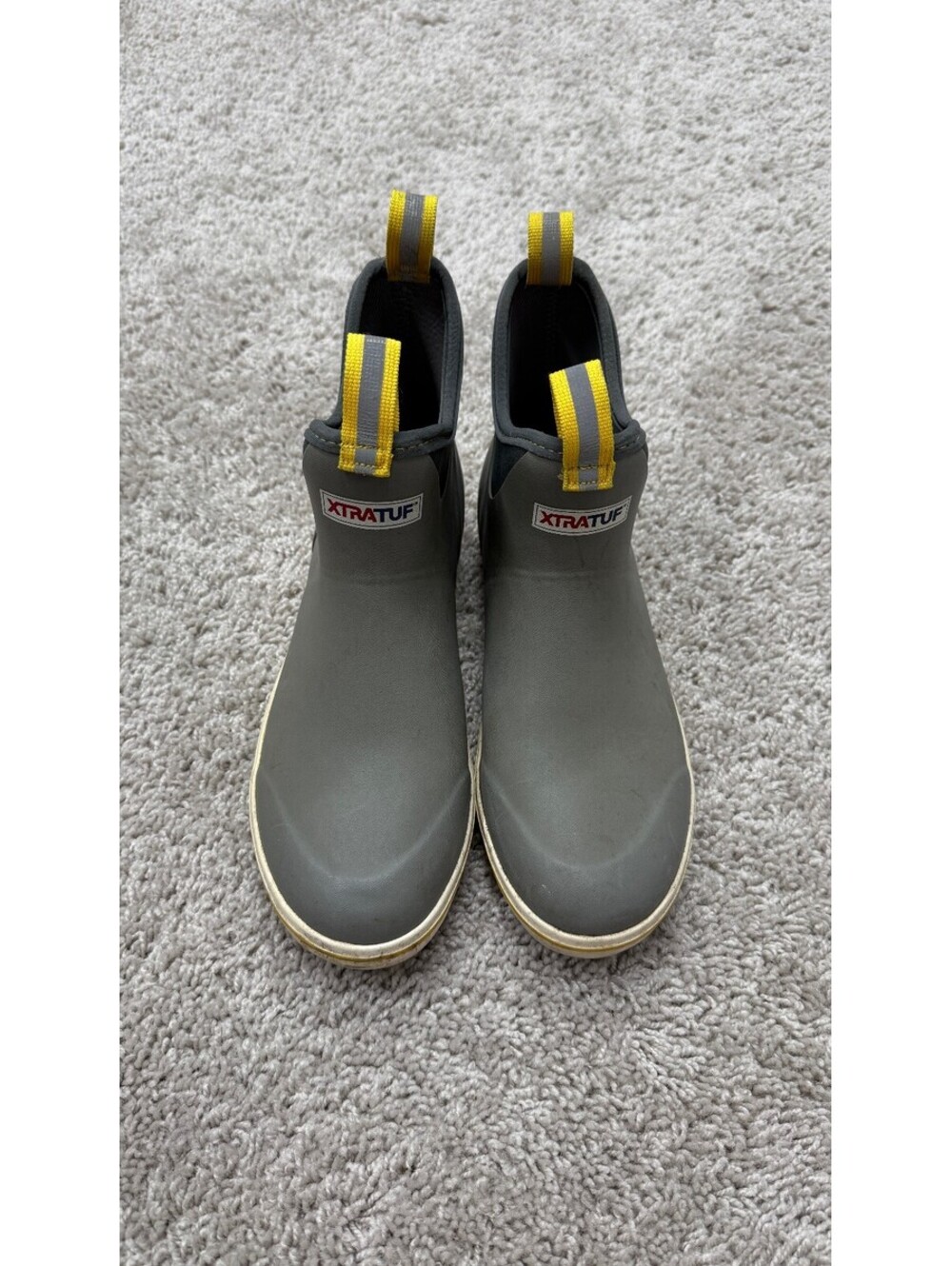 Xtratuf Men's Ankle Deck Boots Size 11 Gray with Yellow Pull Tabs